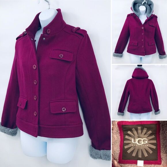 Ugg Wool Cropped Jacket With Detachable Sherpa Hood - Picture 1 of 15